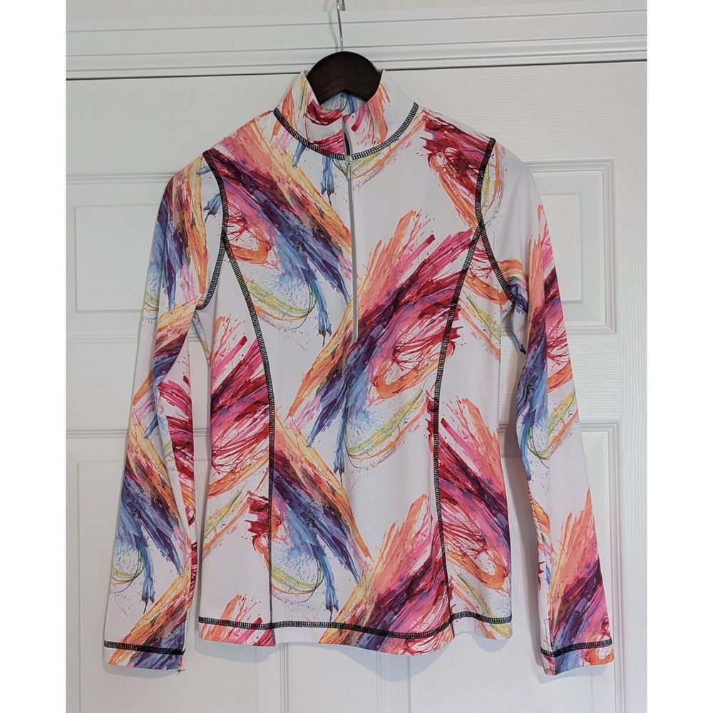 SnoSkins Womens Abstract Brushstroke Quarter Zip Top Multi Color Women's Size M